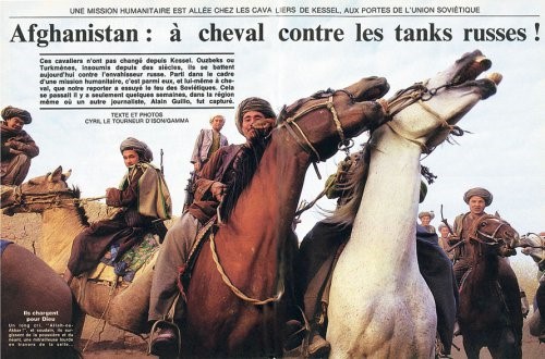  «أفغانستان: على ظهور الخيل في مواجهة الدبابات الروسية!» صورة لسيريل تورنور ديزون. «مجلة لو فيغارو»، 16 كانون الثاني 1988.