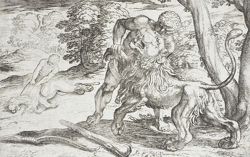 Hercules and the Nemean Lion, Antonio Tempesta and Nicolo Van Aelst; 1608.