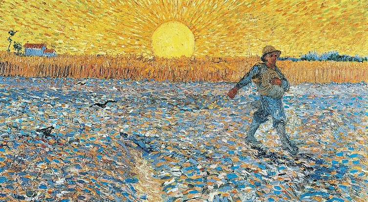 Sower at sunset, Vincent Van Gogh; 1888.